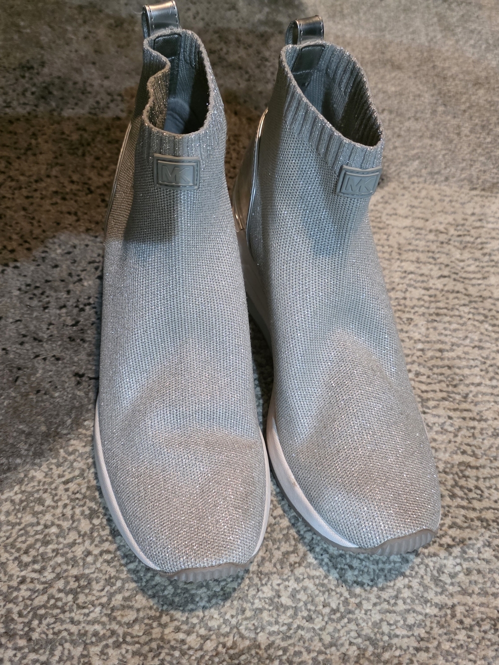 Michael Kors Silver-Gray Knit Slip-On Wedge Sneakers